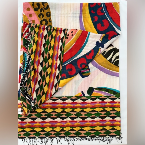 Farm Rio FARM Rio Beach Vibrant Multi Banana Sarong Wrap Scarf Beaded Fringe - Picture 5 of 15